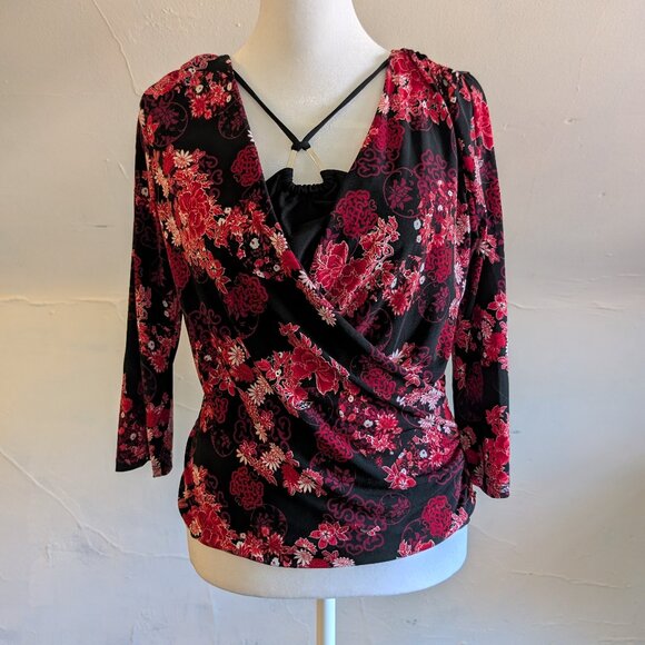 vintage y2k I.N. san fransisco floral wrap halter neck top (large) - Picture 1 of 6